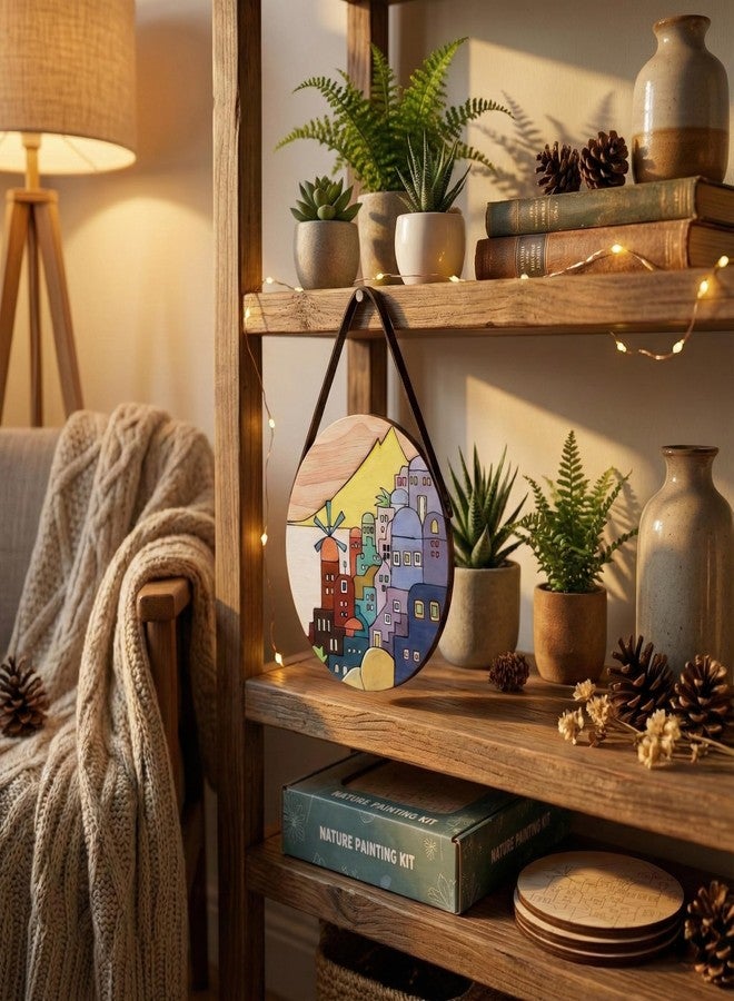 HOBBY INDIA Wooden Painting Kit Set for Kids & Adults | DIY Wall Decor Art & Craft | Round Tree Circle Coaster | Home & Office Hanging Decoration | Birthday Gift for Girls & Boys (Beach City) - Image 3